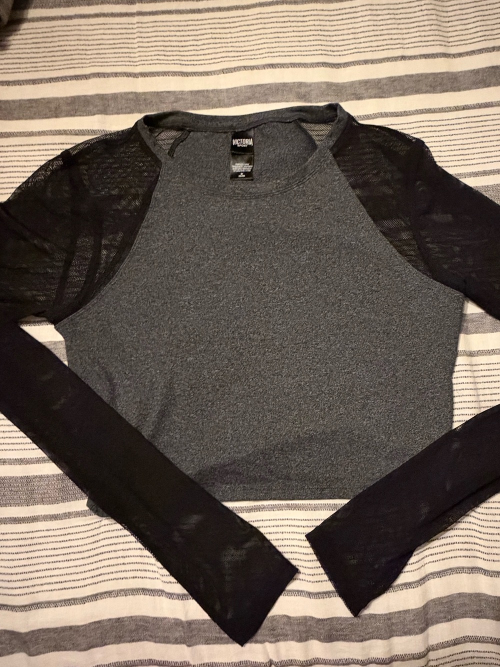 Victoria's Secret Gray Knit Top with Sheer Black Sleeves